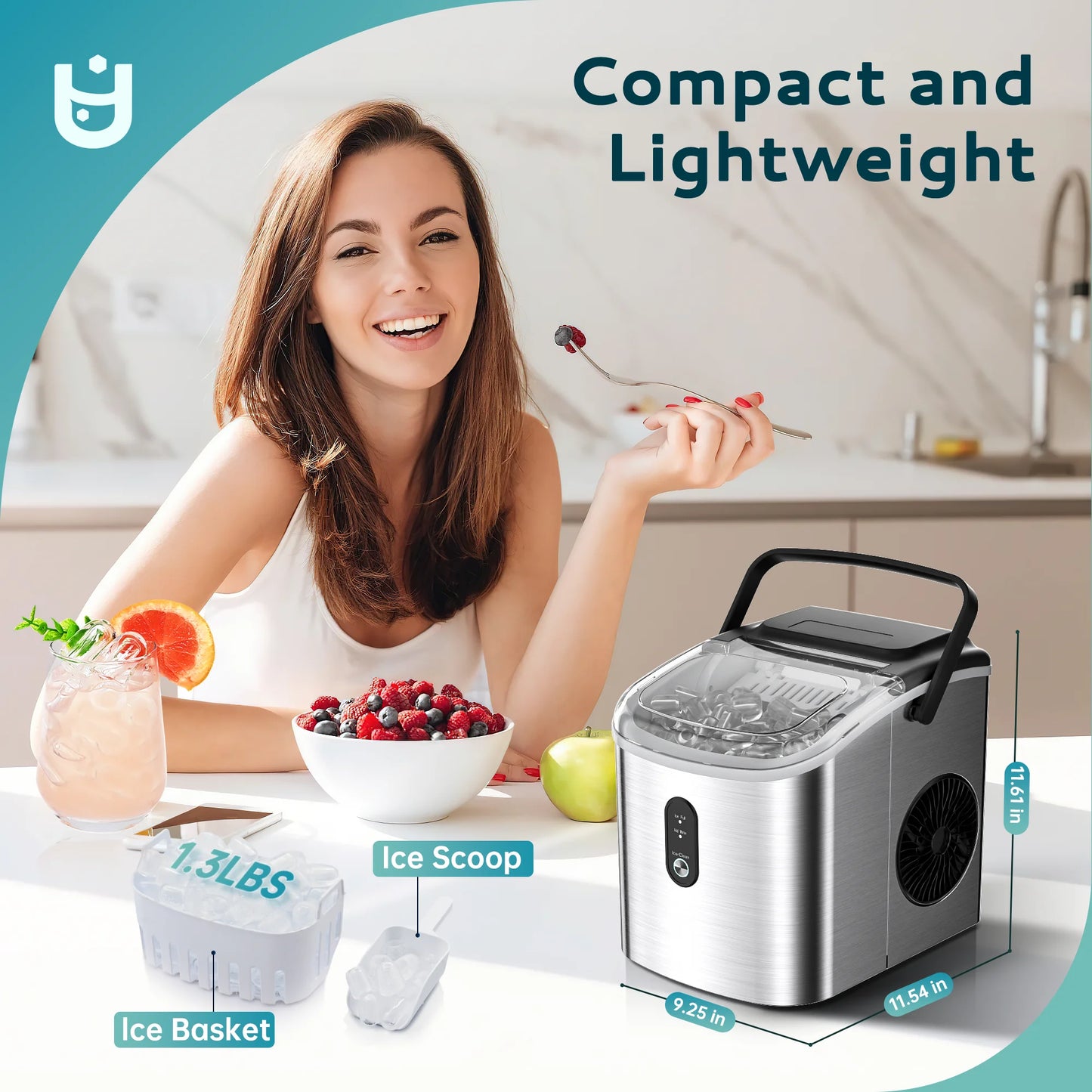 Countertop Ice Maker 26 Lbs/Day Portable Self-Cleaning, 9 Bullet Ice in 6 Min, Silver