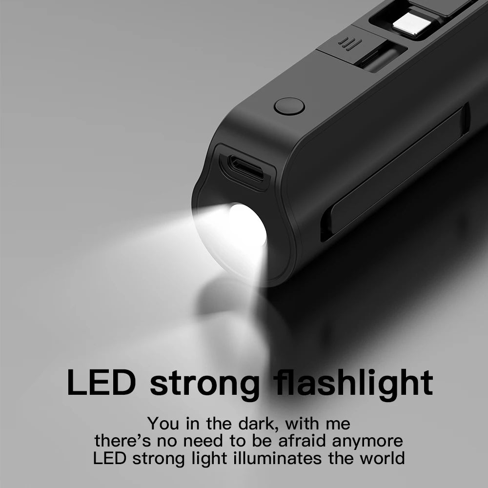Mini portable mobile phone charger 5000mAh mobile power supply, built-in cable charging, built-in LED light, built-in bracket function, compact and compact, suitable for mobile phones, headphones, speakers