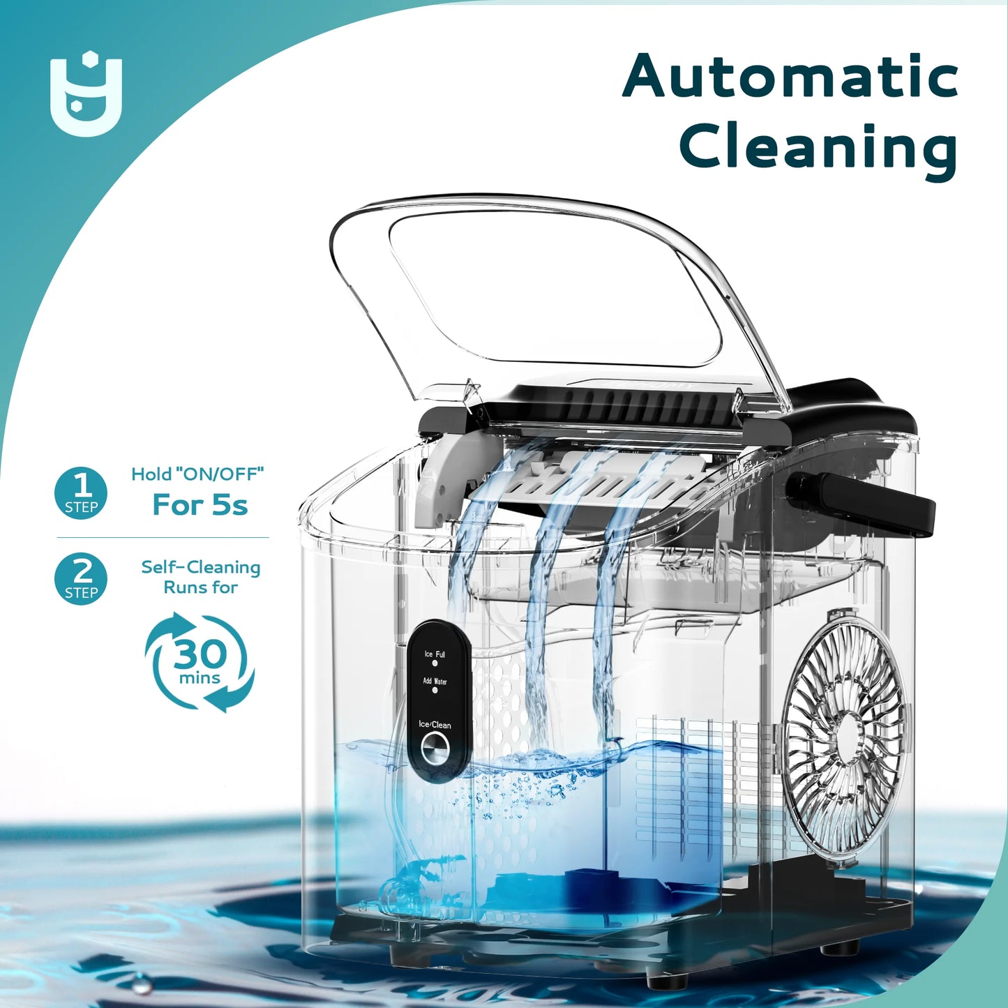Countertop Ice Maker 26 Lbs/Day Portable Self-Cleaning, 9 Bullet Ice in 6 Min, Silver