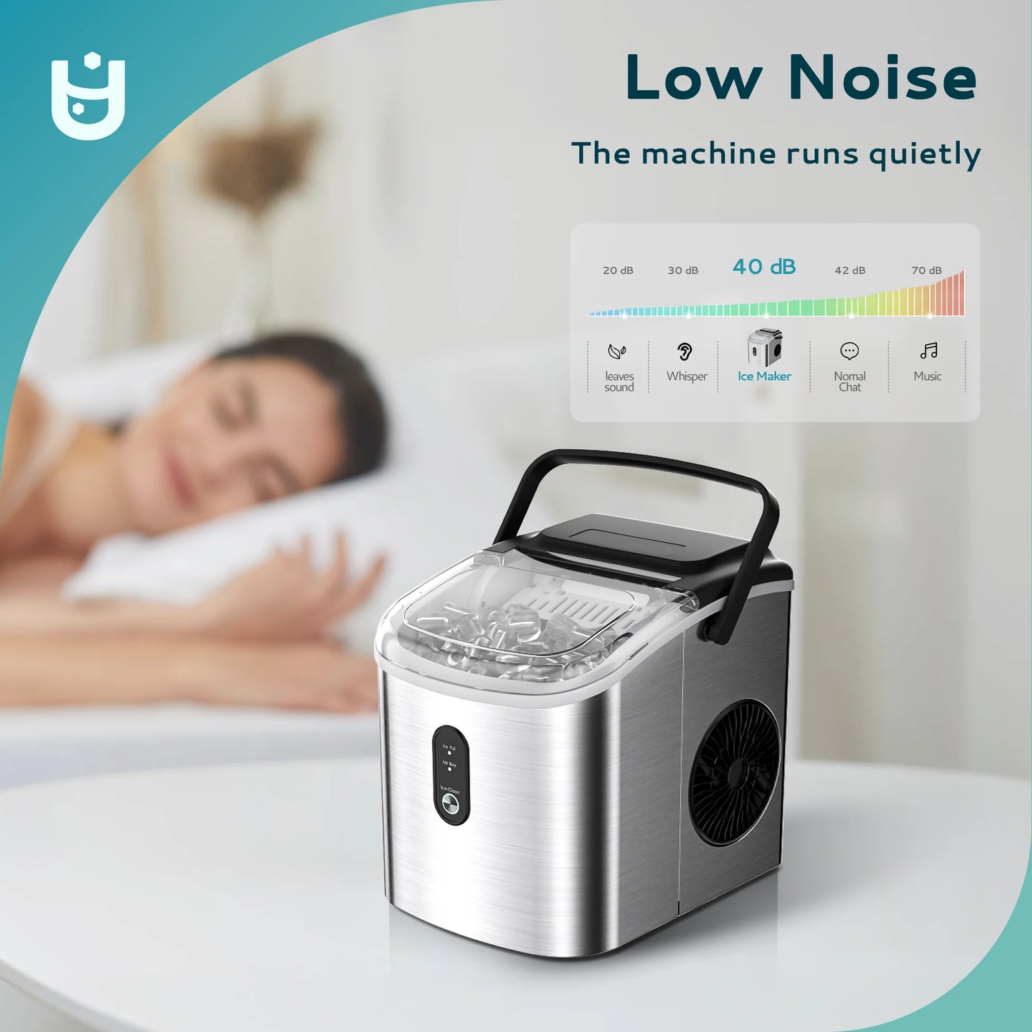 Countertop Ice Maker 26 Lbs/Day Portable Self-Cleaning, 9 Bullet Ice in 6 Min, Silver