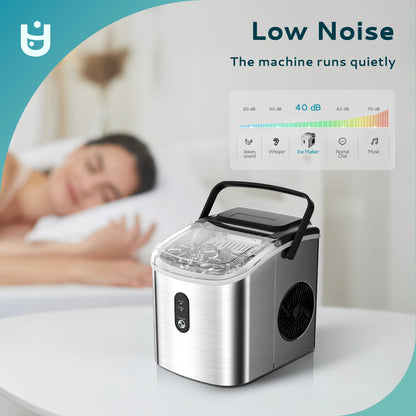 Countertop Ice Maker 26 Lbs/Day Portable Self-Cleaning, 9 Bullet Ice in 6 Min, Silver