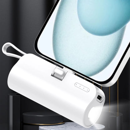 Mini portable mobile phone charger 5000mAh mobile power supply, built-in cable charging, built-in LED light, built-in bracket function, compact and compact, suitable for mobile phones, headphones, speakers