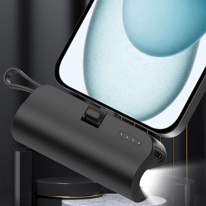 Mini portable mobile phone charger 5000mAh mobile power supply, built-in cable charging, built-in LED light, built-in bracket function, compact and compact, suitable for mobile phones, headphones, speakers
